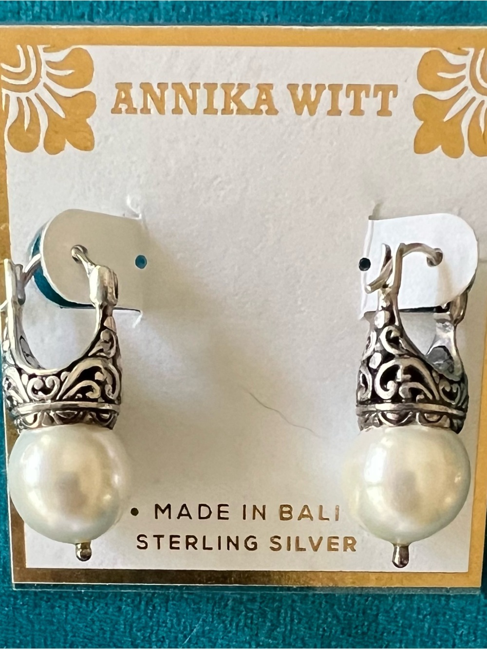Annika Witt Sterling Silver Filigree Pearl Drop Earrings in White New without ta
